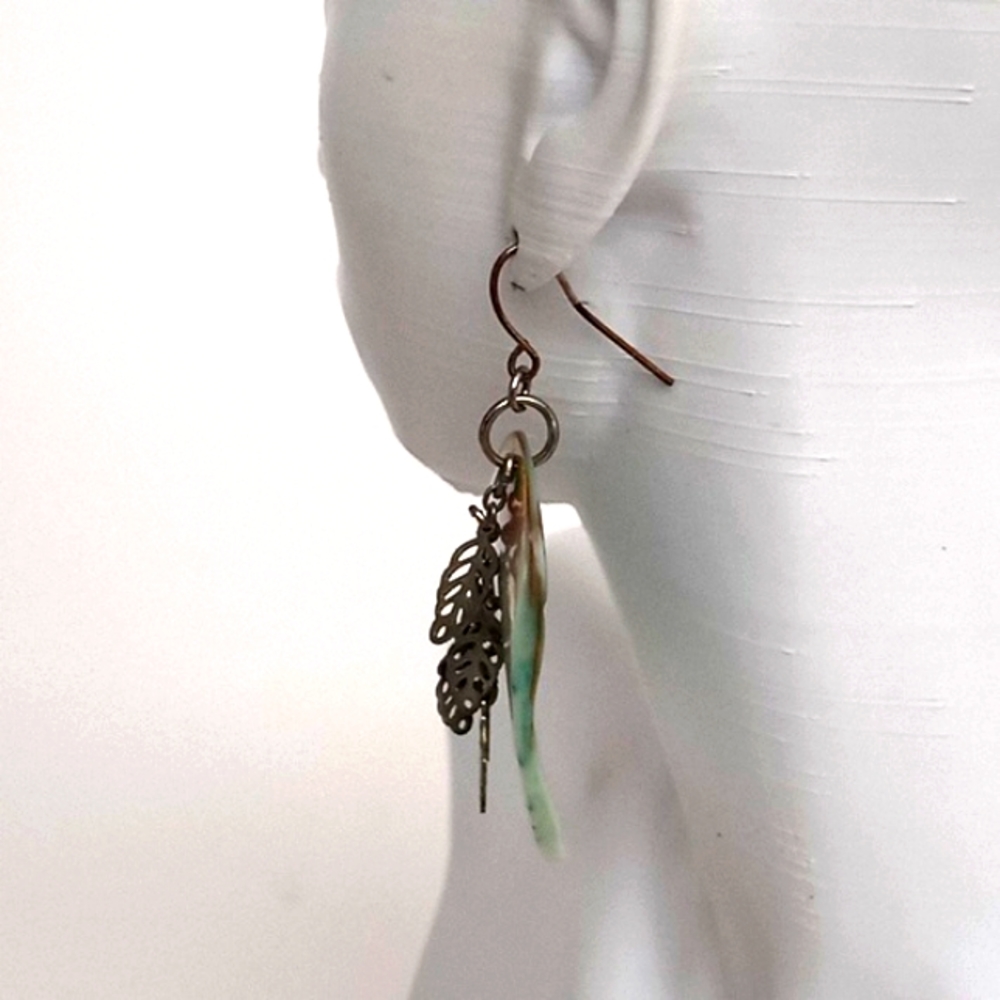 Shell & Feather Dangle Earrings - Picture 5 of 6